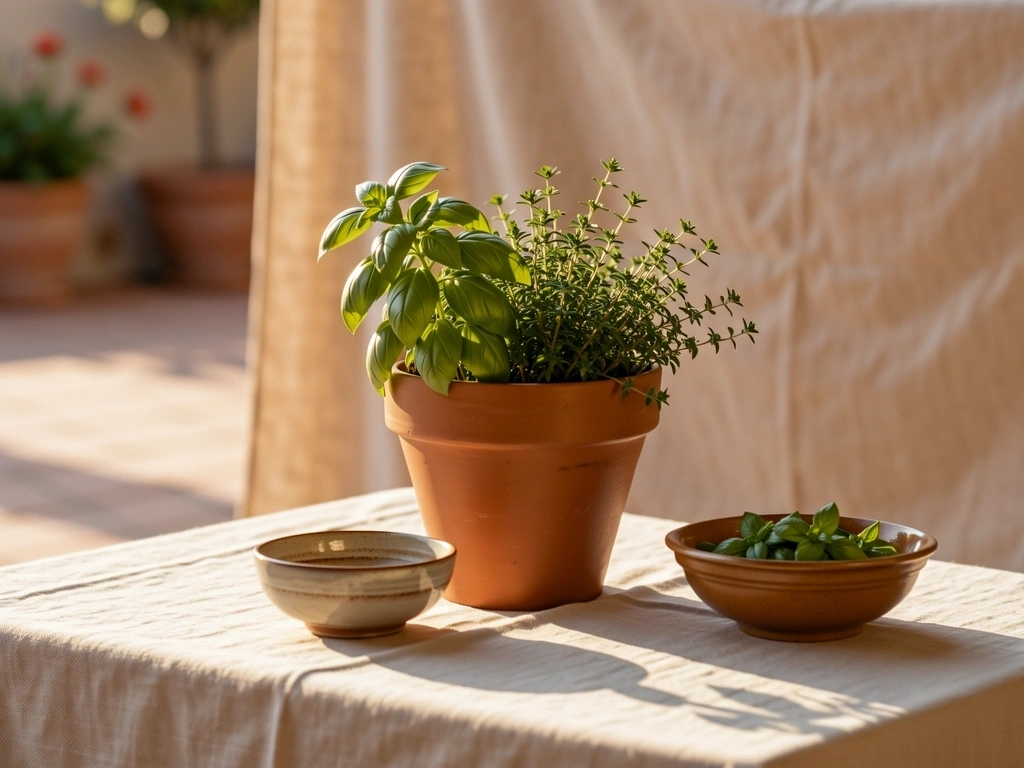 Patio español con hierbas medicinales