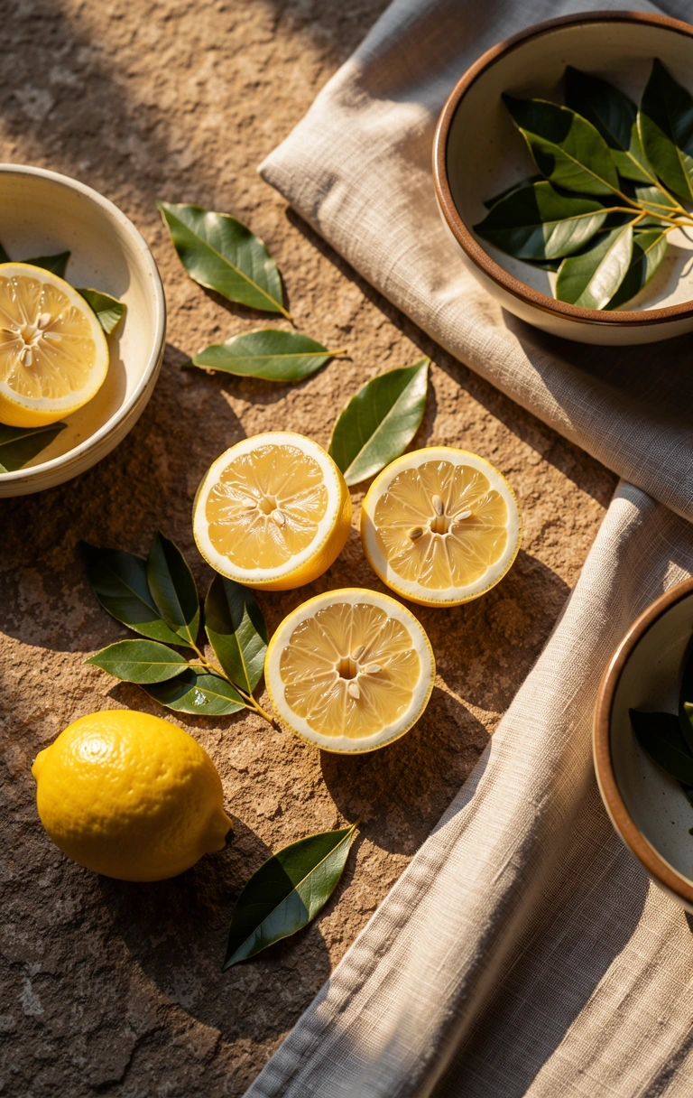 Ingredientes frescos mediterráneos bajo la luz del sol